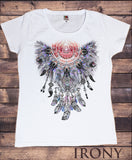 Irony T-shirt Women’s White T-Shirt Tribal Red Indian Native American Feathers Fusion Culture Novelty TS707