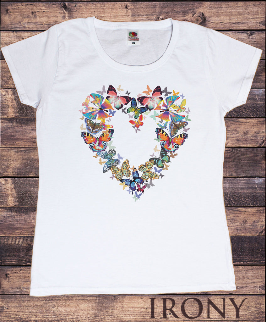 Irony T-shirt Women’s White T-Shirt With Heart Dye Shaped Butterfly Print TSM5