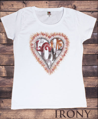 Irony T-shirt Women's White T-Shirt With Love Tie-Dye Print-Funky 80's Retro Heart Print TSJ5