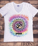Irony T-shirt Women’s White V Neck T-Shirt yoga Karma Tie Dye  Meditation Peace Aum Print TSJA