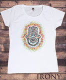 Irony T-shirt Women Top Chakra Meditation Hobo Boho Peace Hamsa Hand Of Fatima Eye Palm Burst