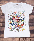 Irony T-shirt Women White T-Shirt Scattered Butterfly Print-Women/Fashion Print Summer TSN7