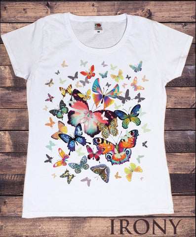 Irony T-shirt Women White T-Shirt Scattered Butterfly Print-Women/Fashion Print Summer TSN7