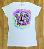 Irony T-shirt Women Yoga Symbols Tie Dye Top Chakra Meditation Hobo Boho Peace Spirit Om