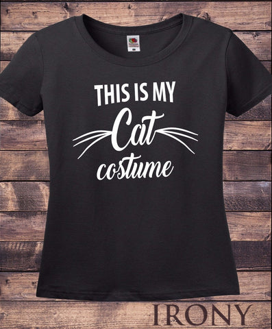 Irony T-shirt Womens Black T Shirt Halloween Horror Scary This Is My Cat Costume Funny HAL9