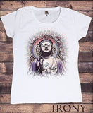 Irony T-shirt Womens Flower Yoga Top Buddha Chakra Meditation India Hobo Boho -Blue Buddha