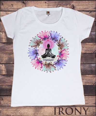 Irony T-shirt Womens  T-Shirt Namaste Zen  Lotus flowers Yoga meditation Buddha print TSZ4