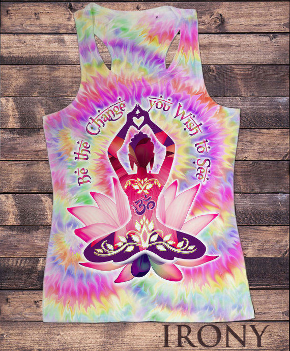 Irony T-shirt Womens Vest Top Be the Change you Wish,Yoga Meditation Zen All Over Sublimation