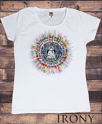 Irony T-shirt Womens White T- Shirt, Buddha on Lotus Graphics Effect Meditation Hobo  Print