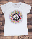 Irony T-shirt Womens White T- Shirt, CND Peace Graphics Tie dye Effect back Drop Print