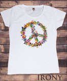 Irony T-shirt Womens White T-shirt  CND Peace Sign Floral and butterfly Novelty Print TSY3