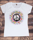 Irony T-shirt Womens White T-Shirt CND Peace Sign Fusion Novelty Print