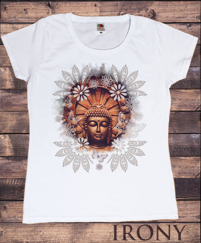 Irony T-shirt Womens White T-shirt Flower Yoga Buddha Chakra Meditation Zen Hobo Boho Print TSC3
