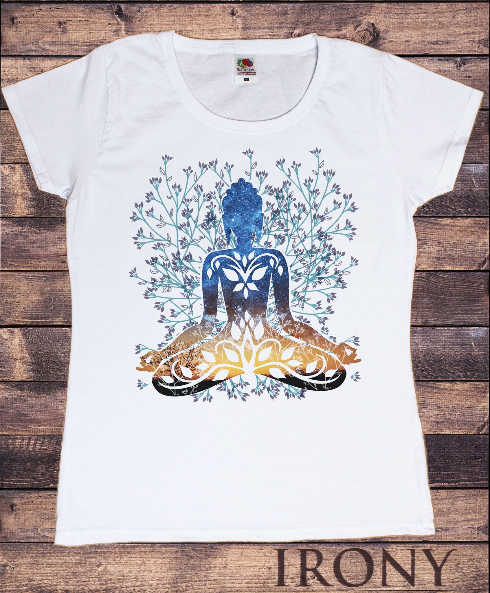 Women's White T-Shirt Flower Yoga Top Buddha Chakra Meditation