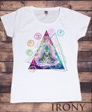 Irony T-shirt Womens White T-Shirt Om Aum Jade Flame Buddha Meditation Tie Die Print TS284