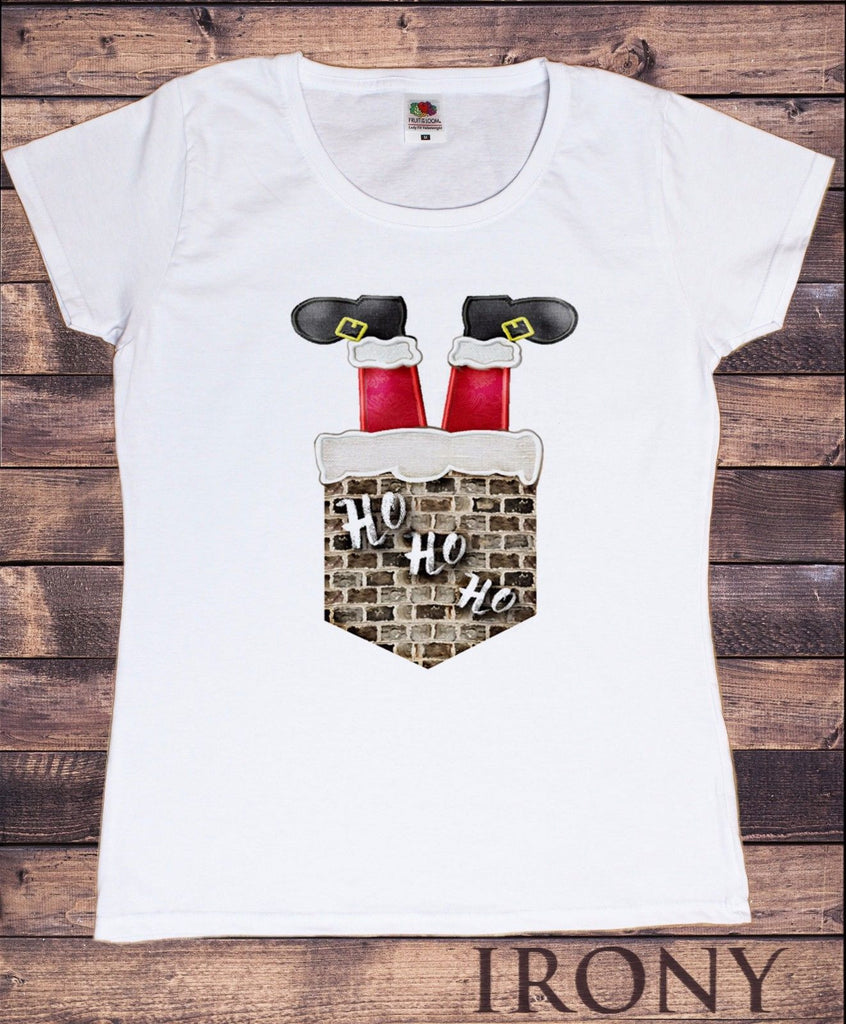 Irony T-shirt Womens White T-Shirt Santa Chimney Funny Ho Ho Ho Xmas Print TS353