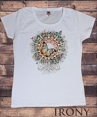 Irony T-shirt Womens White T-shirt Tie Dye Butterfly Burst Summer Pretty Novelty Print
