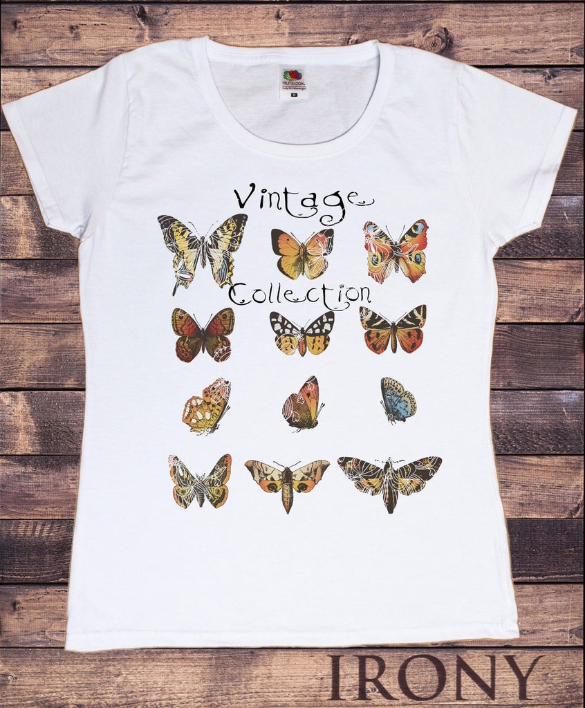 Irony T-shirt Womens White T-Shirt Vintage Collection- Butterflies Design Print TS299