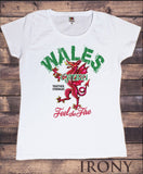 Irony T-shirt Womens White T-shirt Wales CYMRU Together Stronger Feel the Fire Novelty Print