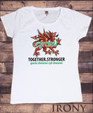 Irony T-shirt Womens White T-shirt Wales Dragon CYMRU Together Sronger Novelty Print
