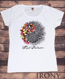 Irony T-shirt Womens White T-Shirt Yin Yang Find Balance Flower Design Print TS274