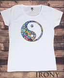 Irony T-shirt Womens White T-Shirt,Ying Yang Butterfly Vibrant graphical  Novelty  Print
