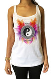 Irony Tank Top Jersey Tank Top "Find Balance" Flowery Ying Yang Design Print JTK1231