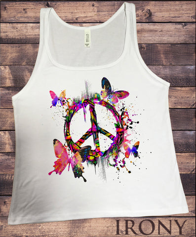 Irony Tank Top S Jersey Tank Top CND Peace Butterfly Colour Splash Vibrant Print JTK1433