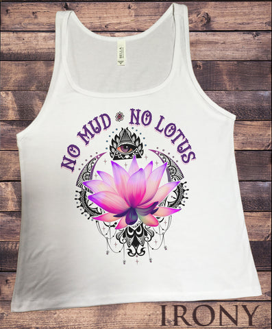 Irony Tank Top S Jersey Tank Top "No Mud, No Lotus" Yoga Flowery Lotus Eye Print TS906