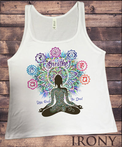 Irony Tank Top S Jersey Top Aztec 'Yoga Heals the Soul' Buddha Chakra Meditation JTK1093