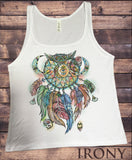Irony Tank Top S Jersey Top Dream Catcher Tribal Red Indian Native American Feathers JTK1110