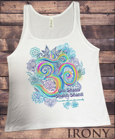 Irony Tank Top S / White Jersey Tank Colourful Om Vibration Motif Meditation 'Om Shanti' Universal Peace Zen Print JTK947