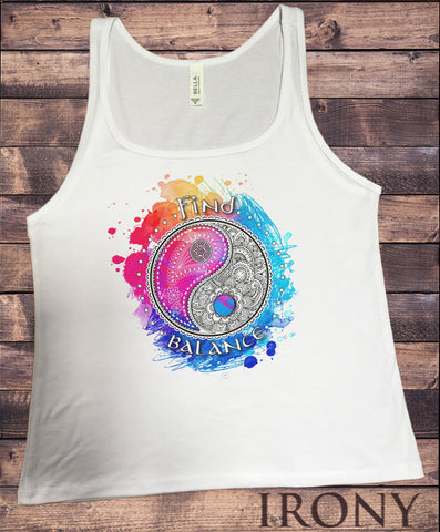 Irony Tank Top S / White Jersey Tank Top Beautiful Yin Yang, Find Balance Zen Print JTK1330