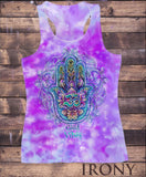 Irony Vest Womens Vest Top,"Good Vibes" Om India zen Positive Slogan Hamsa Hand Of Fatima Print SUB788