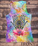 Irony Vest Womens Vest Top,Positive Vibes Hindu Spiritual Zen Hand OM India Lotus Sublimation Print SUB810B