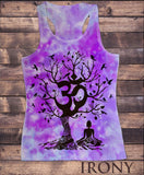 Irony Vest Womens Vest Top, Yoga Mediation Om India zen OM Tree Flying birds Print SUB811