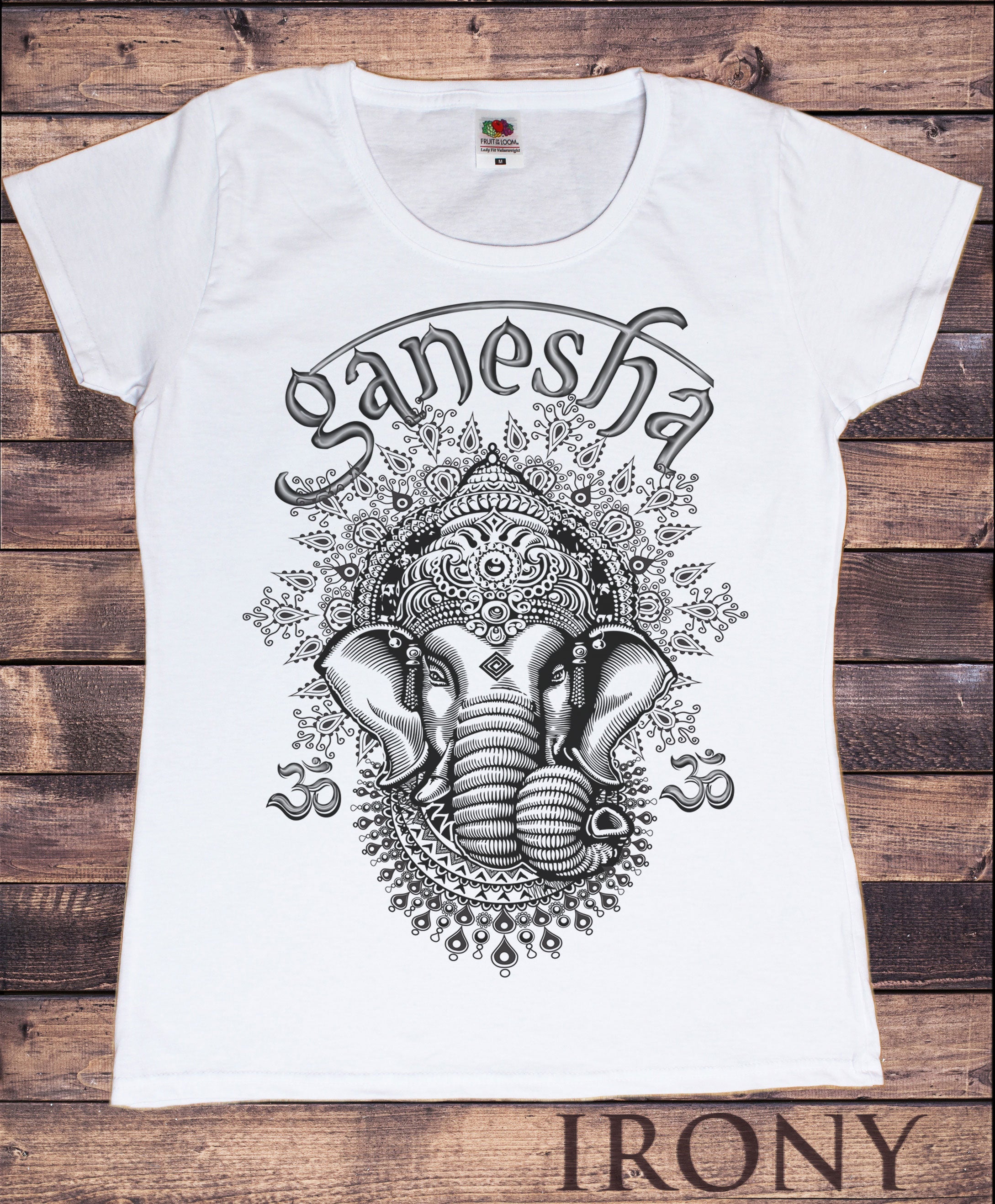 Women s T Shirt Ganesh Elephant God Line Art Meditation India